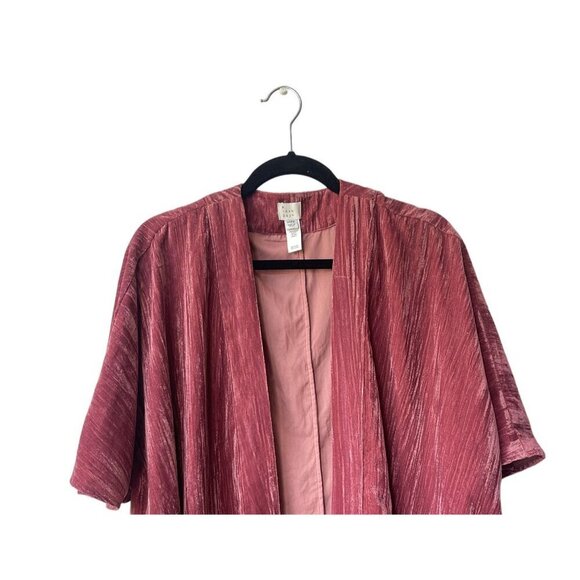 A New Day Open Cardigan Crushed Velvet One Size Boho Kimono Burgundy Pink - Picture 4 of 10